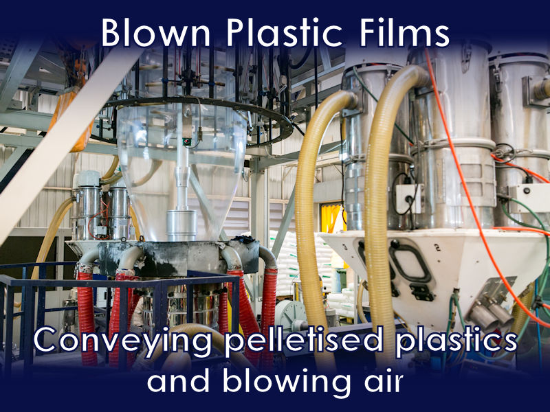 Conveying pelletised plastics and supplying and in blown plastic film production